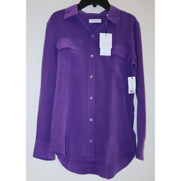 Equipment Women's Sz XXS Purple Slim Signature Silk Long Sleeve Shirt - Picture 2 of 6
